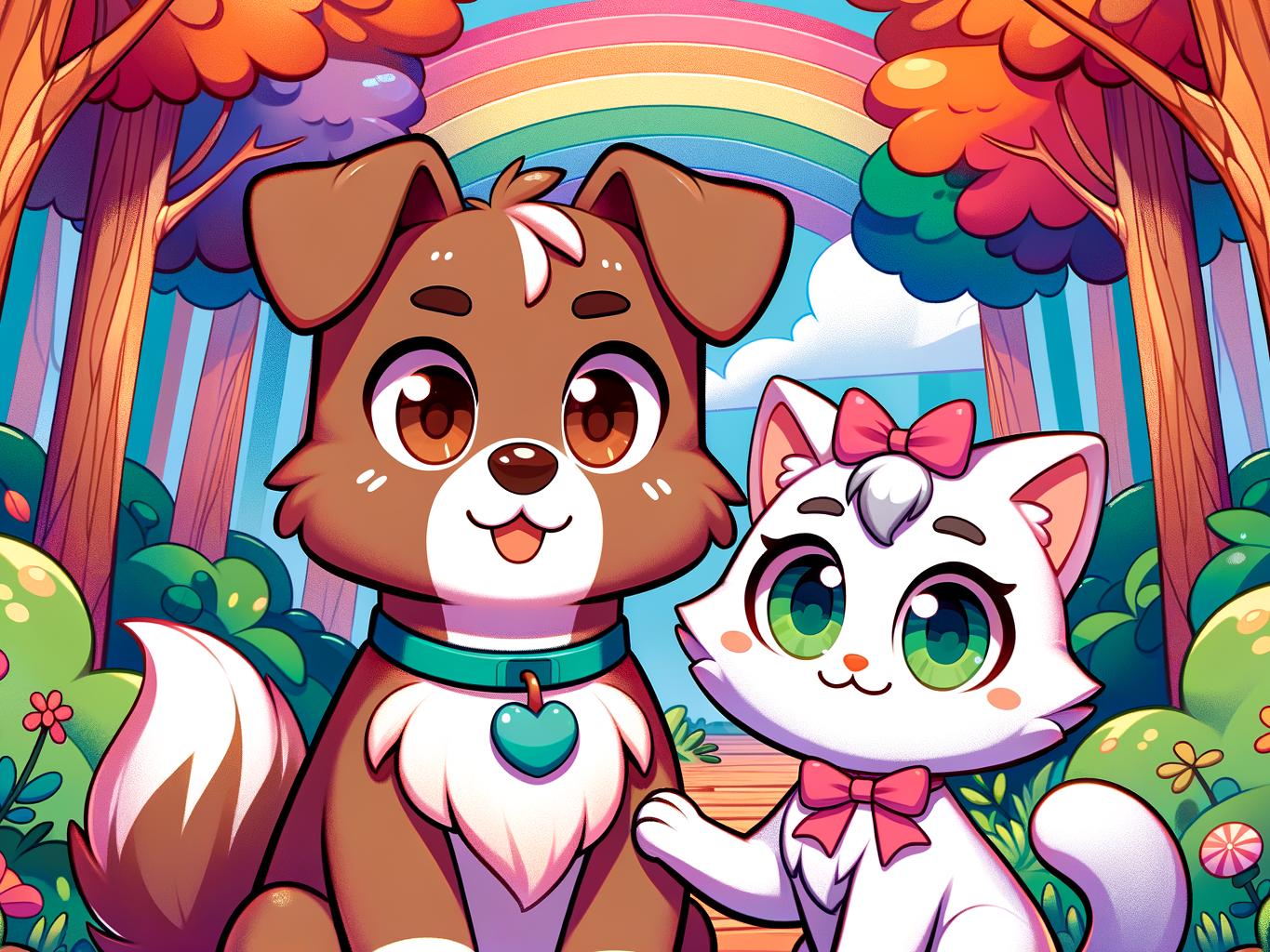 강아지와 고양이의 무지개 숲